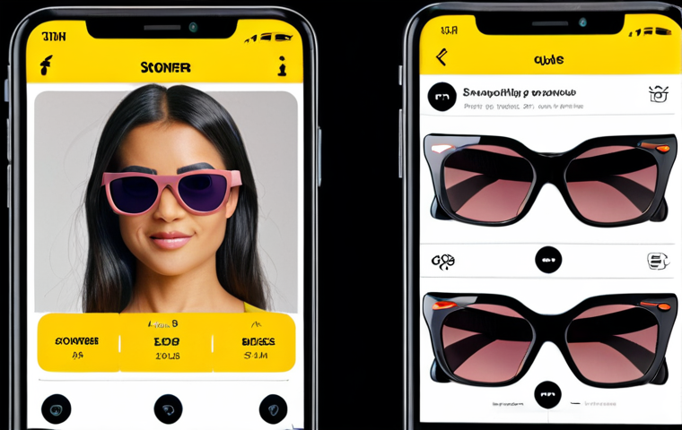 **
Prompt: AR shopping experience. Woman virtually trying on sunglasses with augmented reality app. Bright, modern, user-friendly interface. Focus on personalization and customer experience.
**