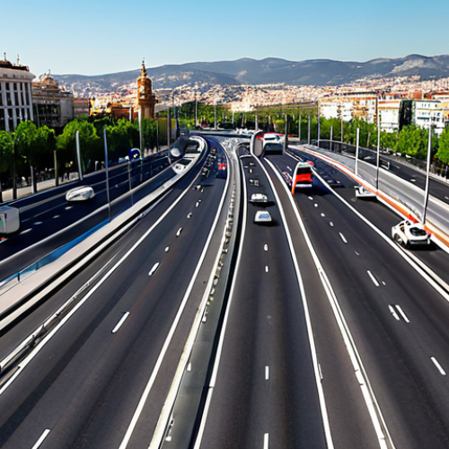 Home 18 **
Smart city traffic management in Madrid. Real-time vehicle flow analysis with adjusted traffic lights to prevent congestion. Show the M-30 highway with smooth traffic flow.
**