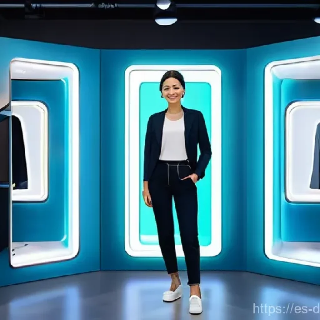 물리적 공간에서의 디지털 여정을 향한 진화 - **Prompt:** A vibrant, modern retail store designed with a "phygital" concept. A smiling young adult...