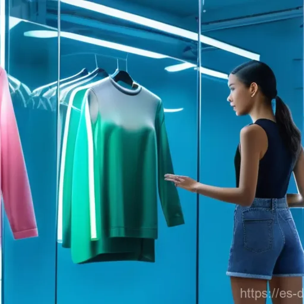 디지털 물리적 공간 통합의 글로벌 사례 분석 - Phygital Fashion Experience: Interactive Dressing Room**

"A stylish young woman, wearing a modest, ...