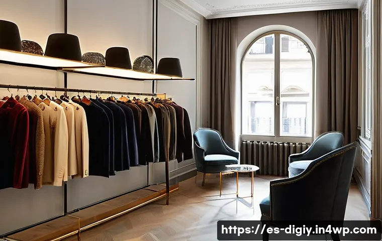 물리적 공간에서의 사용자 경험 디자인 - **A high-end clothing boutique in the Barrio de Salamanca, Madrid, exuding warmth and sophistication...