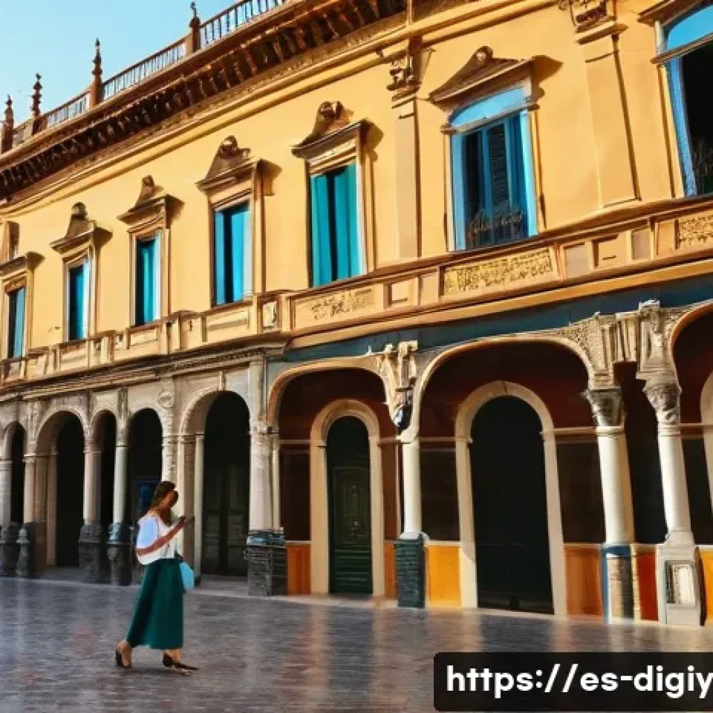 디지털 물리적 공간 통합의 다양한 접근 방식 - **Augmented Reality Tourism in Seville**
A young woman in her late 20s, with a stylish yet casua...