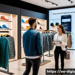 Home 22 디지털 물리적 공간 통합의 시장 트렌드 - A modern smart retail store in Madrid featuring interactive digital screens displaying personalized ...