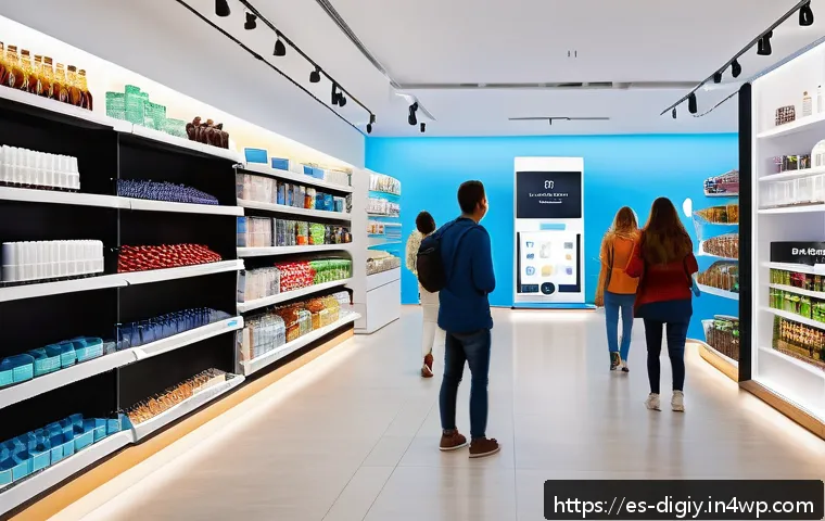 디지털 물리적 공간 통합을 위한 분석 도구 - A modern retail store interior in Spain featuring advanced IoT sensors and smart shelves monitoring ...