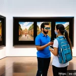 Home 23 AR을 활용한 물리적 공간의 디지털화 - A vibrant museum interior in Mexico City with visitors of all ages using smartphones and AR glasses ...