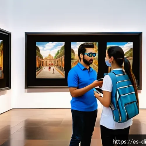 Home 17 AR을 활용한 물리적 공간의 디지털화 - A vibrant museum interior in Mexico City with visitors of all ages using smartphones and AR glasses ...
